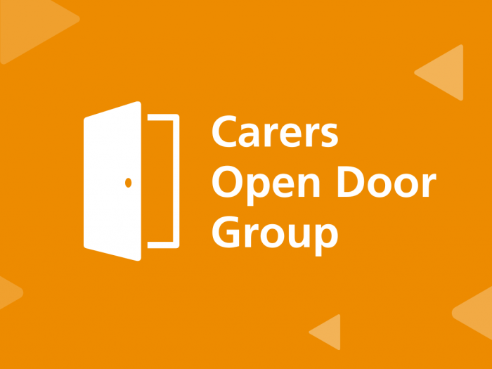 Image of opening door alongside text saying Carers Open Door Group
