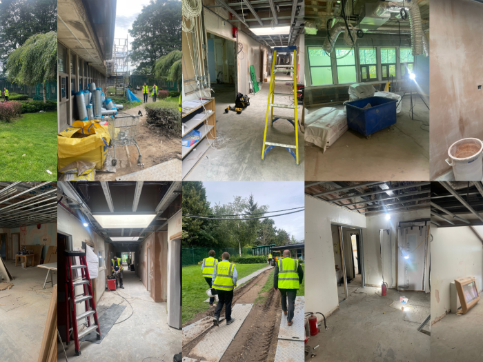 Collage of pictures of the stanage ward building site