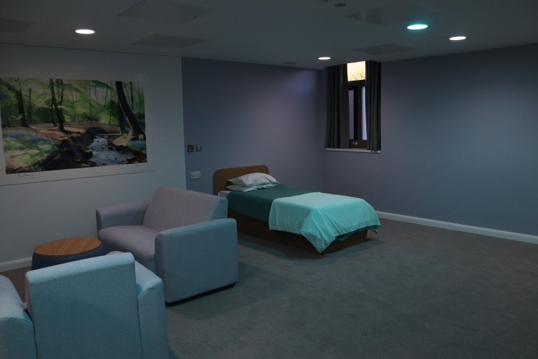 Large bedroom in low blue light