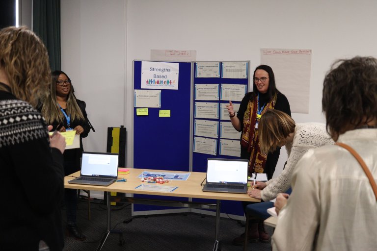 People discussing at engagement event