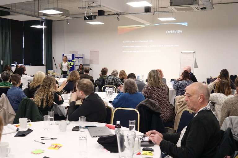 People talking at engagement event