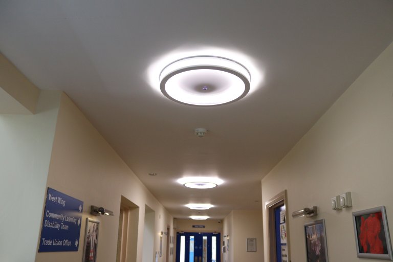 Modern lighting on a corridor ceiling