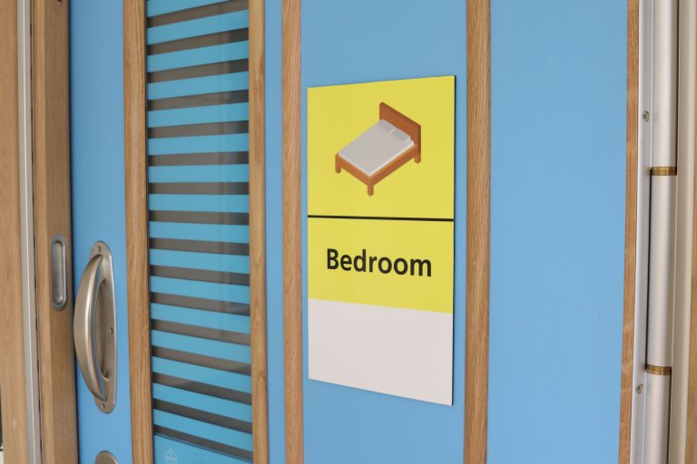 Bright blue bedroom door